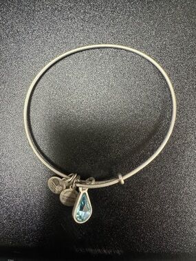 Alex and Ani Silver-Tone Bangle with Teardrop Blue Crystal Charm